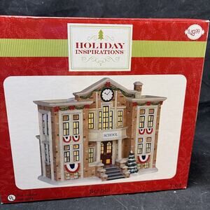 New VTG . HOLIDAY INSPIRATIONS SCHOOL PORCELAIN LIGHT UP VILLAGE HOUSE